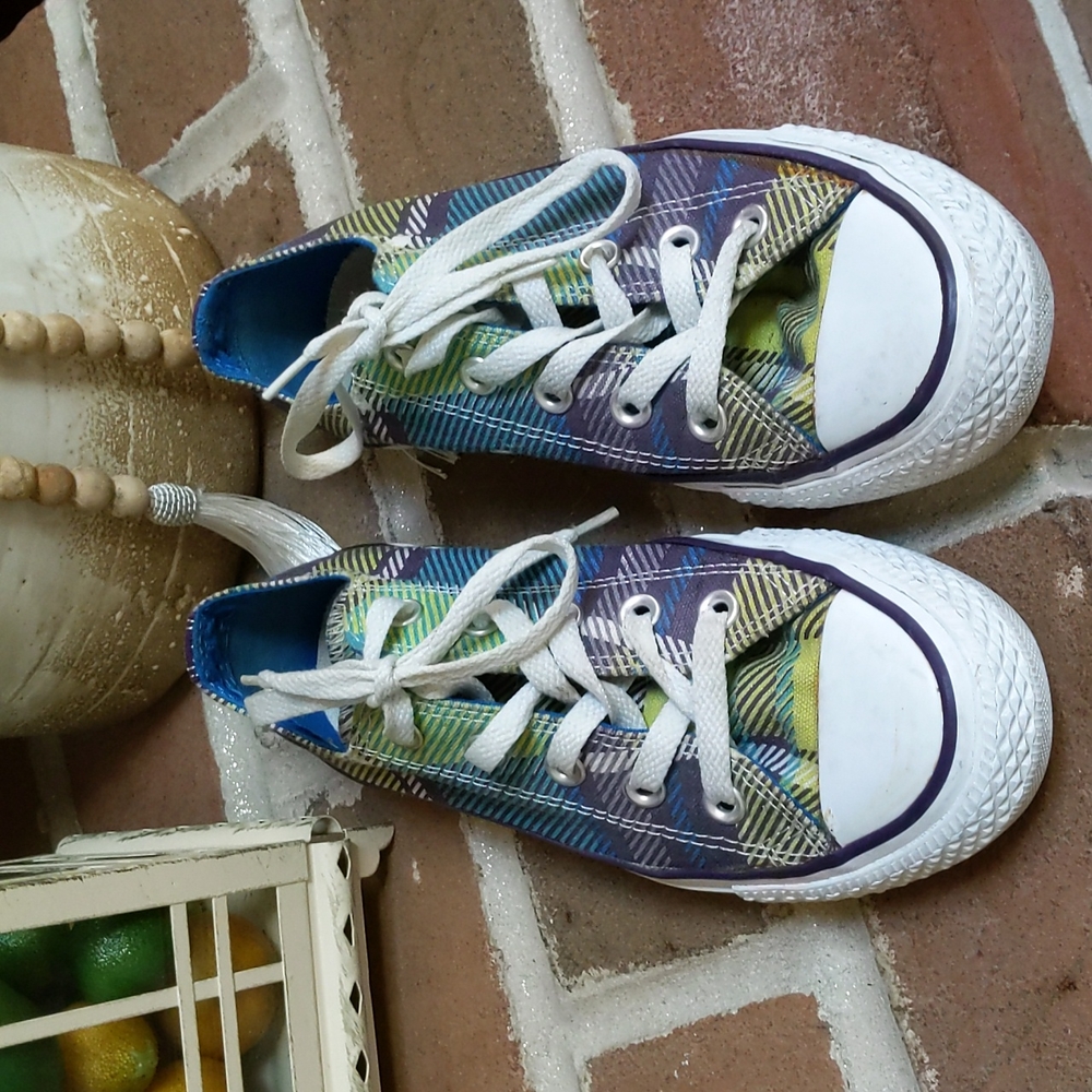 Purple, Blue, and Green Plaid Low Rise Converse